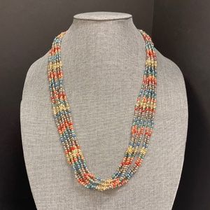 Six Strand Multicolor Beaded Vintage Necklace Boho Layered 12”